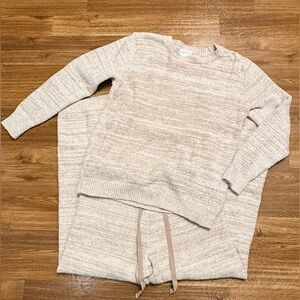 Softies trending 2 piece cozy lounge wear pants shirt set preppy Pj’s White Tan